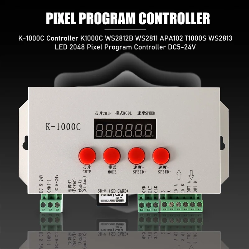 

Контроллер K-1000C K1000C WS2812B WS2811 APA102 T1000S WS2813 Светодиодный контроллер программы 2048 пикселей DC5-24V-B61B