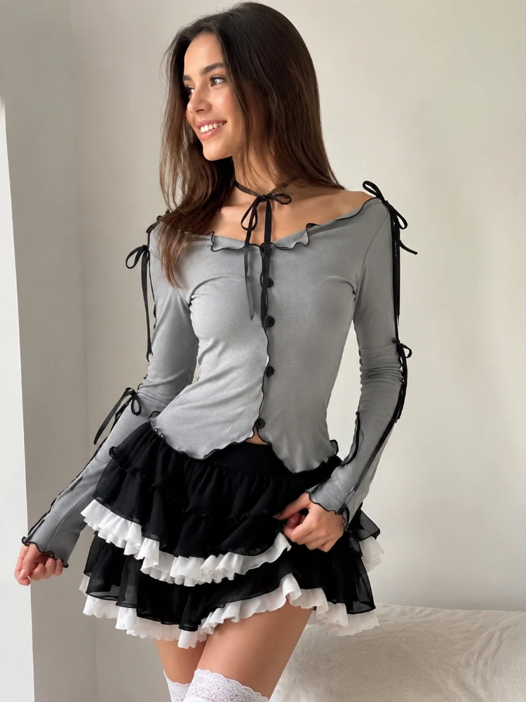 Skirts Women Kawaii Ball Gown Party Mini Faldas Spring Fall Retro Lovely Y2k Casual High Street Korean Style Patchwork Fashion