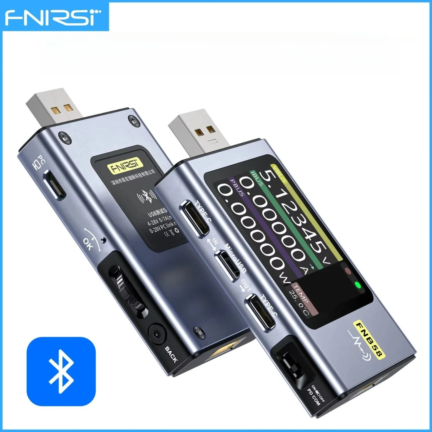 FNIRSI FNB58 USB Tester Voltage Current Power Meter Type-C Fast Charging Protocol Detection Capacitance and Ripple Measurement