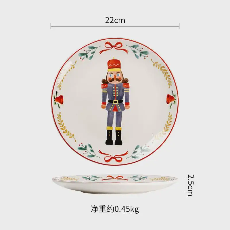 

American ceramic dinner creative Christmas plate underglaze color flat round household snack decorative plate