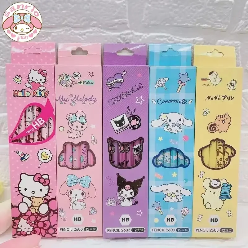 60pcs Sanrio HB Pencil Hello Kitty Kurom Cinnamoroll Primary Student Stationery Write Draw Pencil Kids School Supplies Wholesale