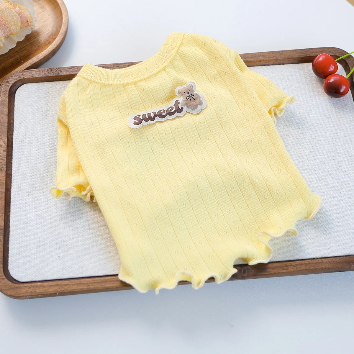 Haustierkleidung für Hunde und Katzen, Sweetheart Bear Strickpullover, gelb, Frühling und Sommer, Spitzen-Homewear-Pullover mit Rundhalsausschnitt, geeignet für kleine Hunde
