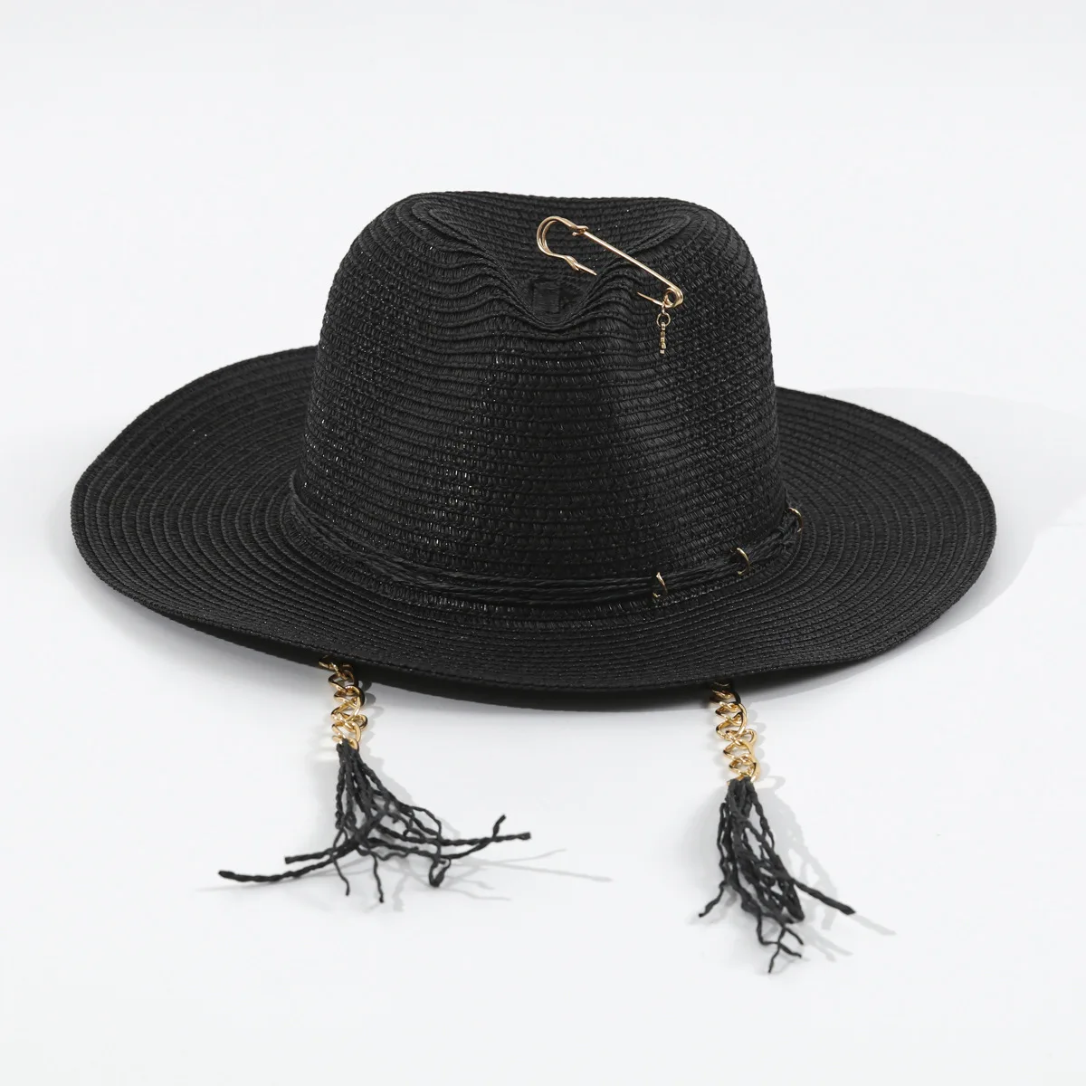 Women Fashion Metal Chain Straw Hat Elegant Sun Cap Holiday Party Stylish EU US