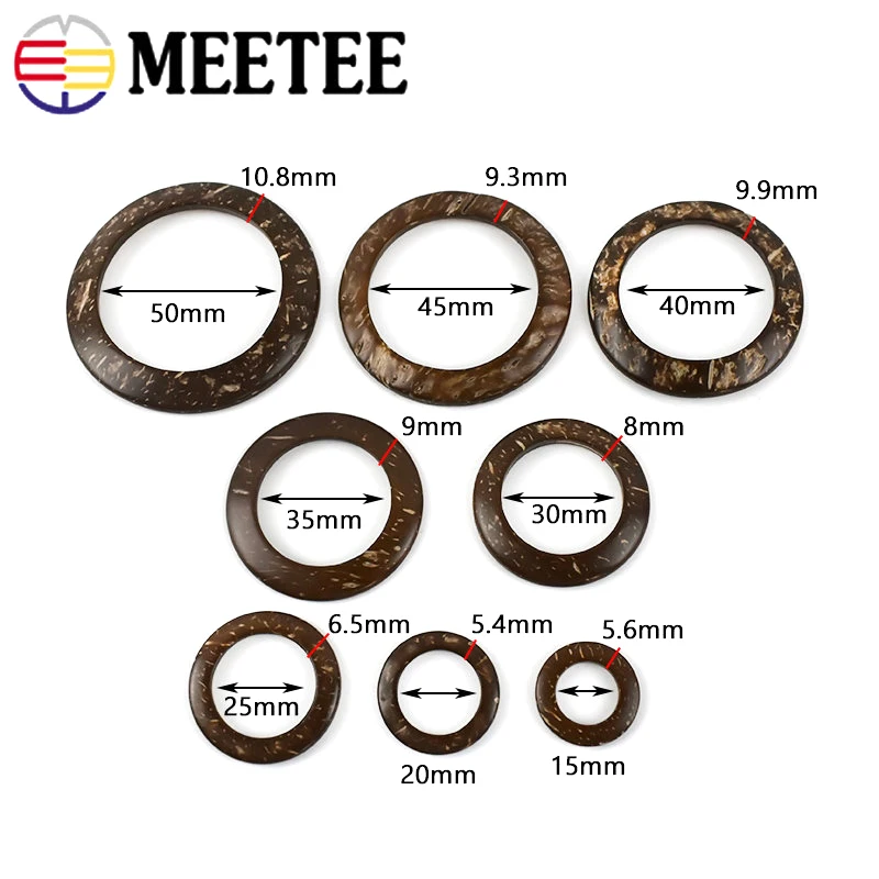 50Pcs 15-50cm Coconut Circle Buckles Wooden O Ring Belt Dress Decoration Button Shell Clasp DIY Leather Craft Bags Accessories