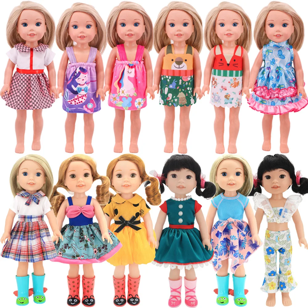 Kawaii Print Dress For 14.5Inch Wellie Wisher&32-34Cm Paola Reina Pop Clothes Skirt Doll Accessories,Baby Birthday Toys Gift