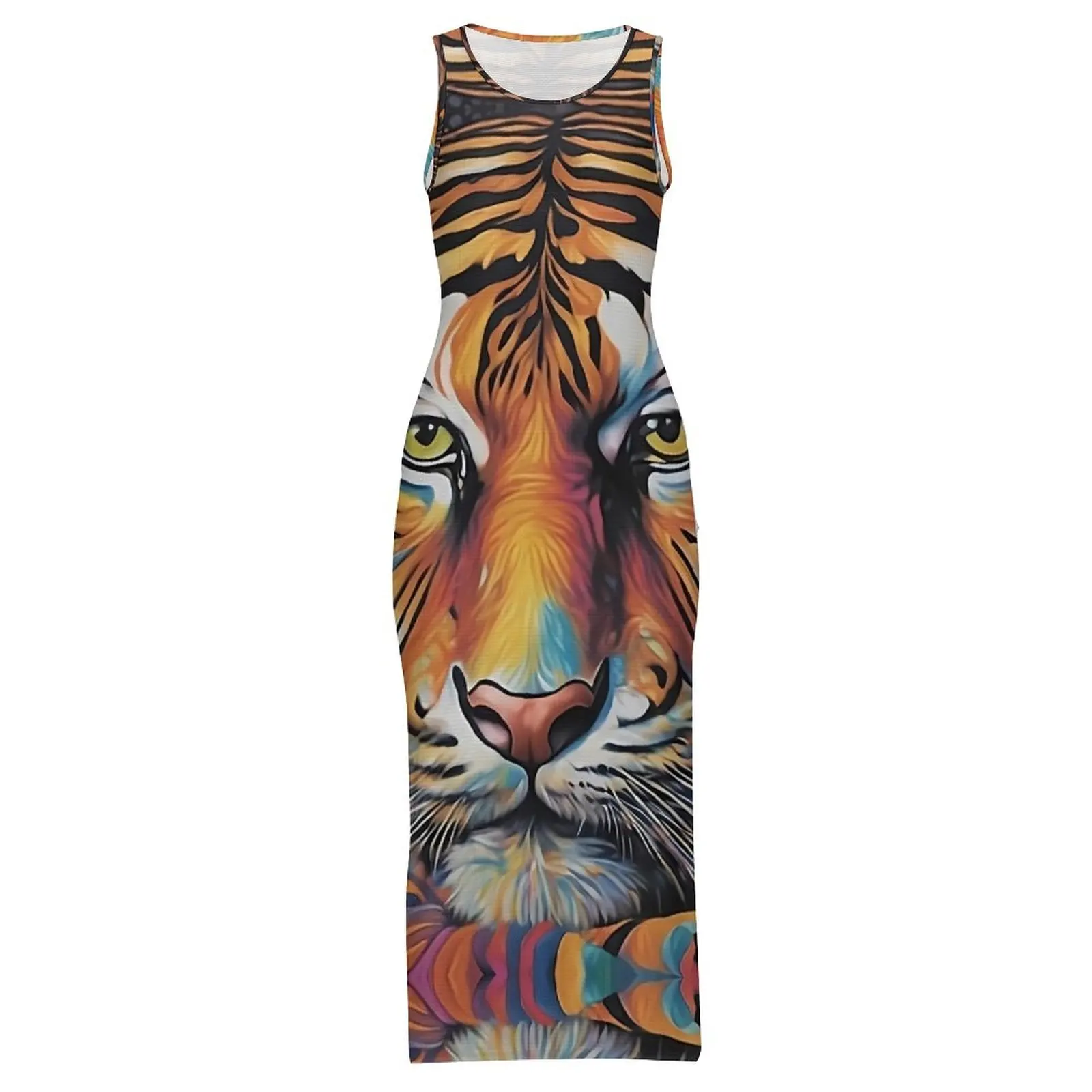 Ladies Majestic Prism Tiger Dress Colorful Animal Y2K Fashion Bodycon Dress Spring Retro Maxi Dresses Design Oversize Vestidos