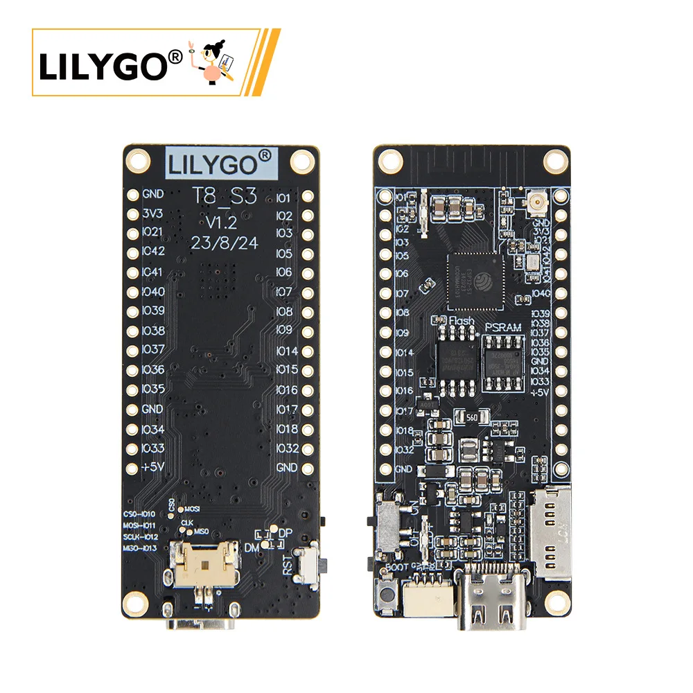 LILYGO T8 ESP32-S3 Development Board with 8MB PSRAM, TF Card Slot, 3D Antenna WiFi Bluetooth Module for IoT Maker Projects