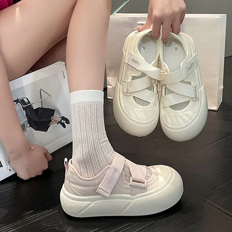 Obuwie damskie Off White Ladies Shoes Round Toe Kawaii Cute High On Platform New In Cotton Wysoka jakość i niska cena Jakość A