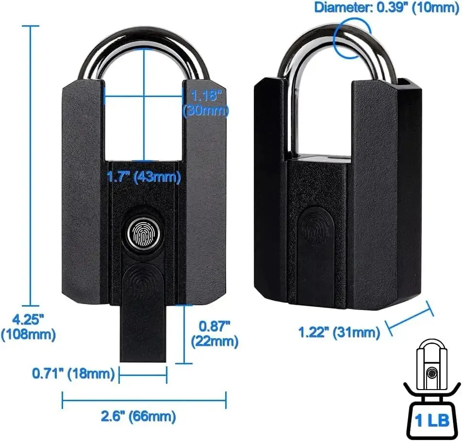 Cadenas de Sécurité Étanche à Empreintes Digitales, Noir, Rapide, Résistant aux Intempéries, Déverrouillage TTLOCK