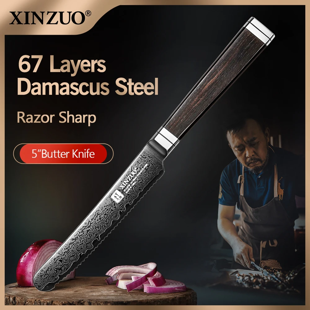 XINZUO 4.98 Inches Butter Knife Customized 67 Layer Damascus Steel Chef Knife Black Titanium Plating Blade And Ebony Handle