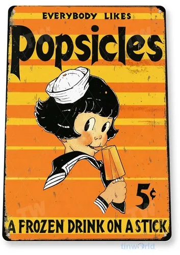 TIN SIGN Popsicles Kitchen Retro Rustic Ice Cream Pop Candy Store A148