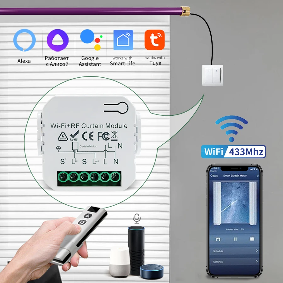 Tuya WiFi Smart Curtain Switch 433MHz tapparelle modulo otturatore APP telecomando supporto Alexa Google Home Alice Smart Life