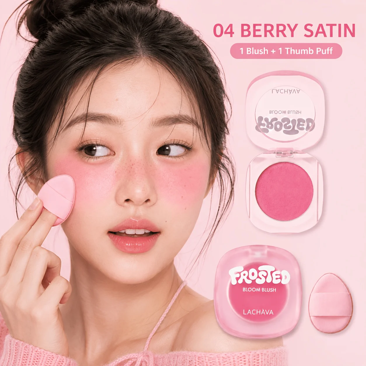 2PCS Blush Set Mini Thumb Puff Soft Matte Powder Natural Cheek Color Buildable Pigment Portable Face Makeup for Women Daily Look