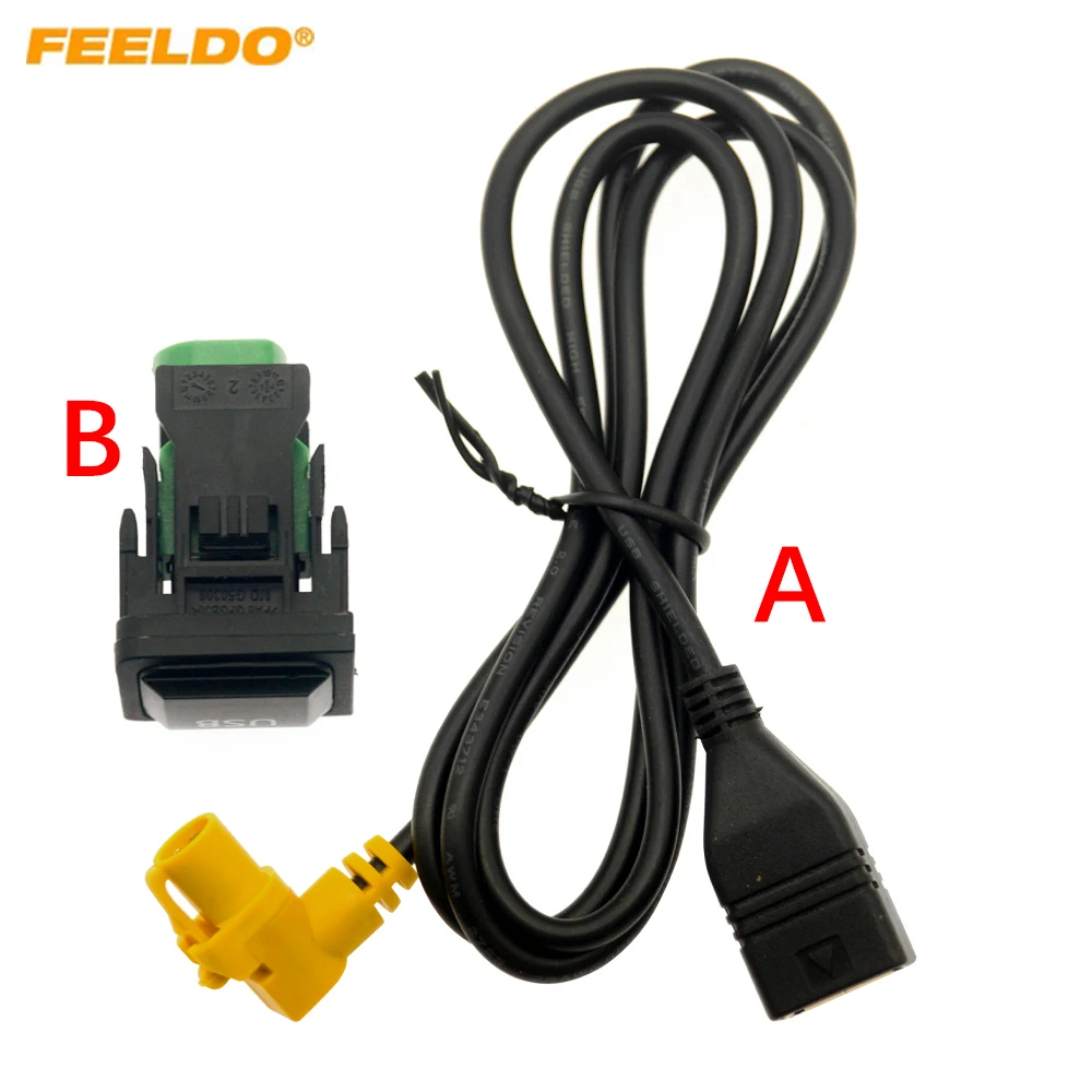 

FEELDO Car Round 4Pin CD Changer USB Cable With Switch Adapter for Volkswagen POLO Skoda Touran Magotan RCD510 RCD310 RNS315