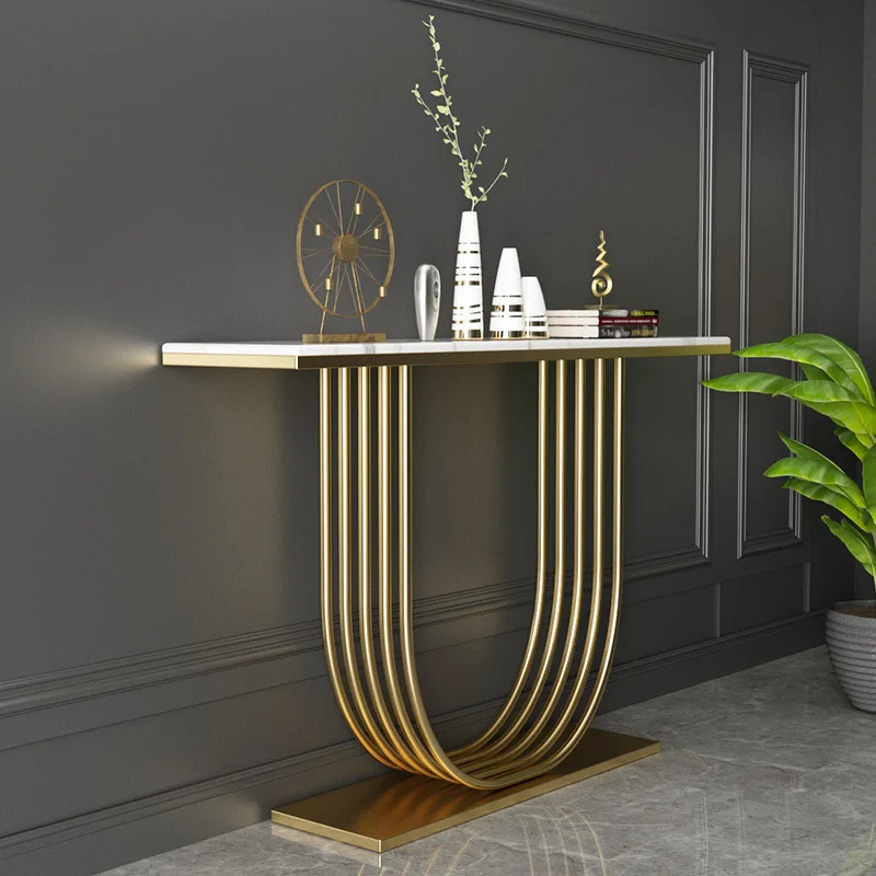 Marble entryway, ultra-narrow table, foyer entrance cabinet, entrance door, wall, end view