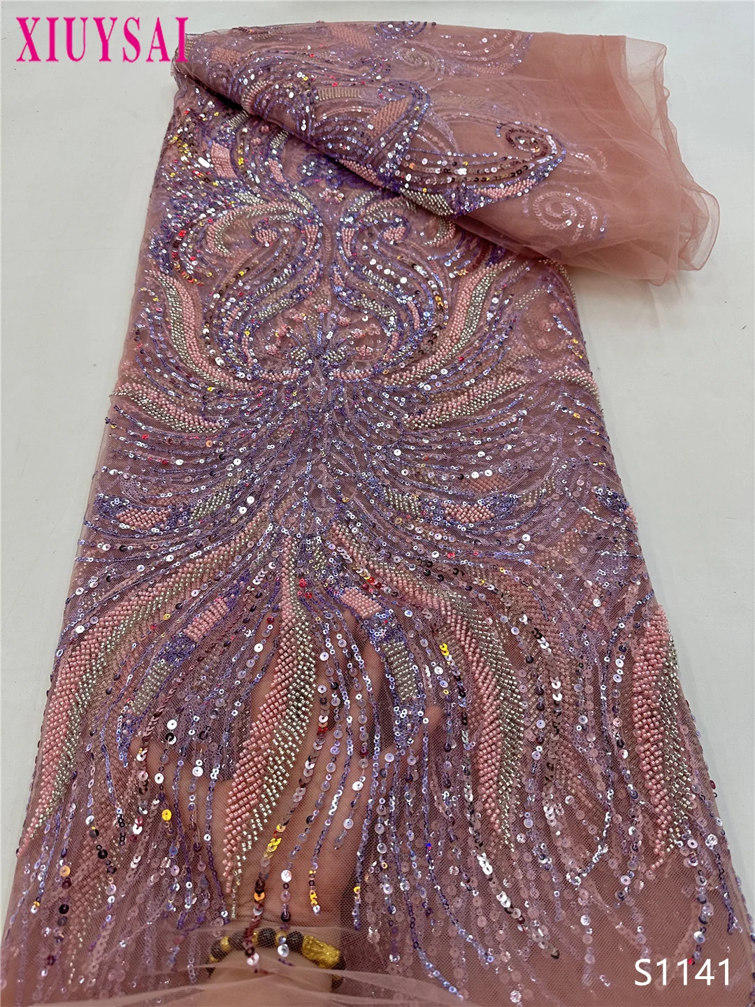 

French Sequins Net Lace Fabric 2025 High Quality African 3D Lace Fabric Nigerian Embroidery Tulle Party Lace Fabric