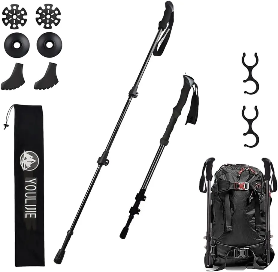 

Collapsible Ultralight 3-Section Adjustable Hiking Poles with EVA Foam Grip, Quick Flip Locks for Men Women, All Terrain