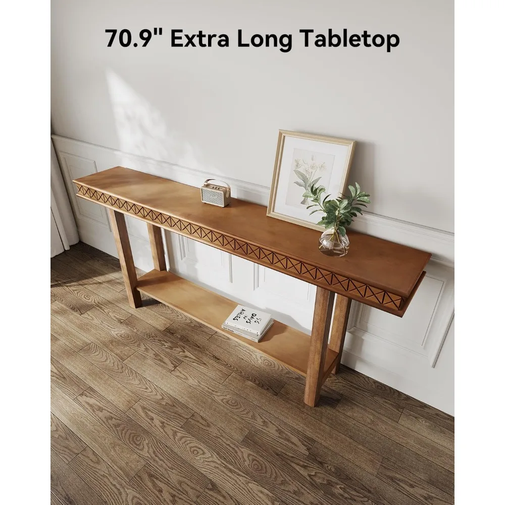 طاولة كونسول خشبية عتيقة مع رف تخزين، بطول 70.9 بوصة للمدخل وغرفة المعيشة خلف الأريكة