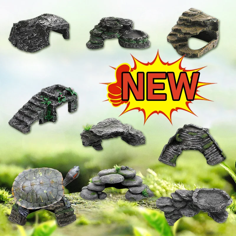 New Large Resin Tortoise Climbing Platform Aquarium Fish Tank Mountain View  Reptile Hiding Habitat Rockery Landscape Rock Hidin