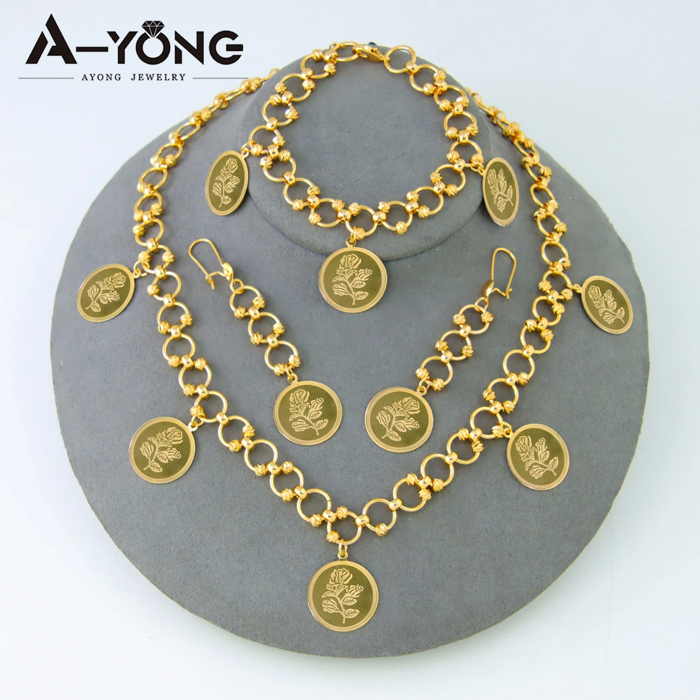 Luxury Dubai Wedding Necklace Set 24k Gold Plated Turkish Coins Beads Pendant Choker Nigeria Women Bridal Engagement Jewelry