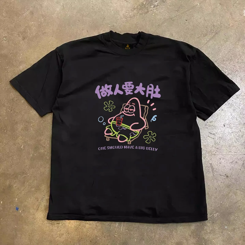 Loose Fit Cotton T-Shirt Unisex Short Sleeve Double Thread UPUPXIA Hero Print Sweat Absorbent round Neck Casual Summer Top
