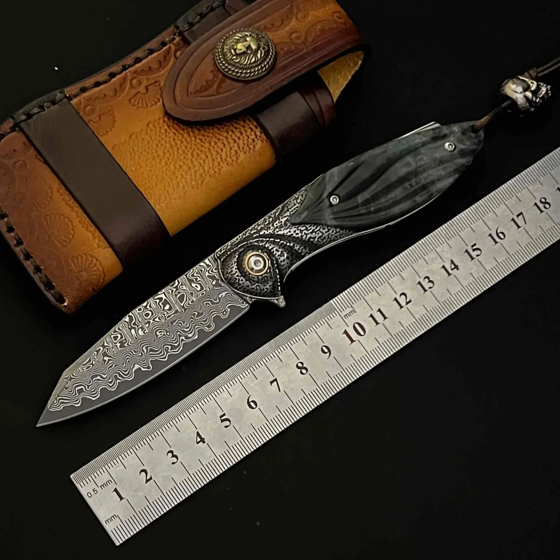 

Damascus Steel Blade Beautiful Handle Camping Outdoor Fishing Hunting EDC Folding Knife High Quality Men's Gift Tool Knife