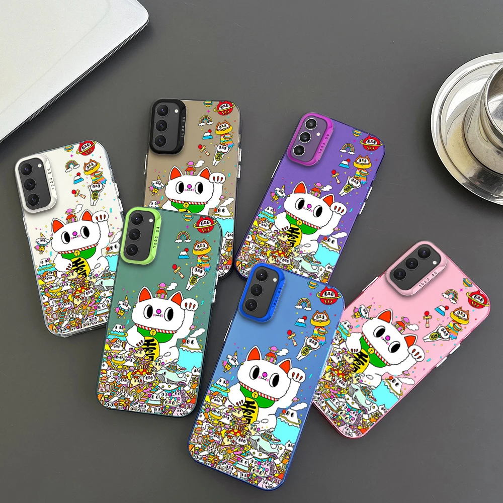 

Cute Money Cat Phone Case For Samsung S23 S24 S22 A71 A55 ULTRA PLUS FE Electroplated Silver IMD Laser Color Shell