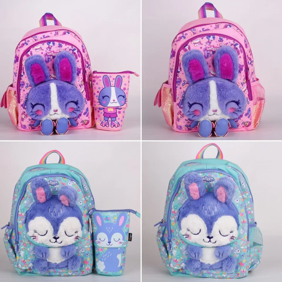 Hot Genuine  Australian Smiggle Backpack With Purple Rabbit Shaped Children\'S Stationery, Student Pencil Case, Backpack Gif