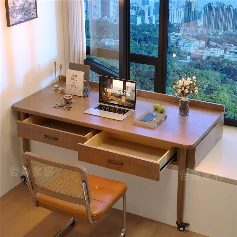 bay window small table solid wood sliding desktop with pulley desk single with drawers study table bay window cabinet computer