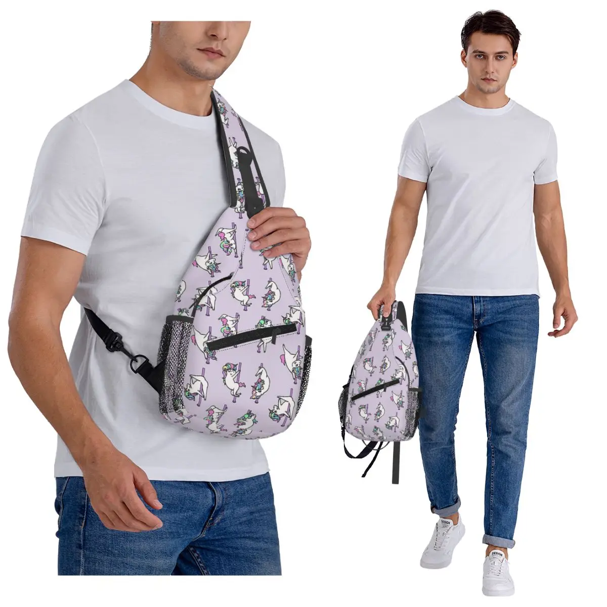 Unicorn Pole Dancing Club Chest Bag Men Sling Crossbody Backpack Chest Bag Travel Hiking Daypack Shoulder Bag view 6