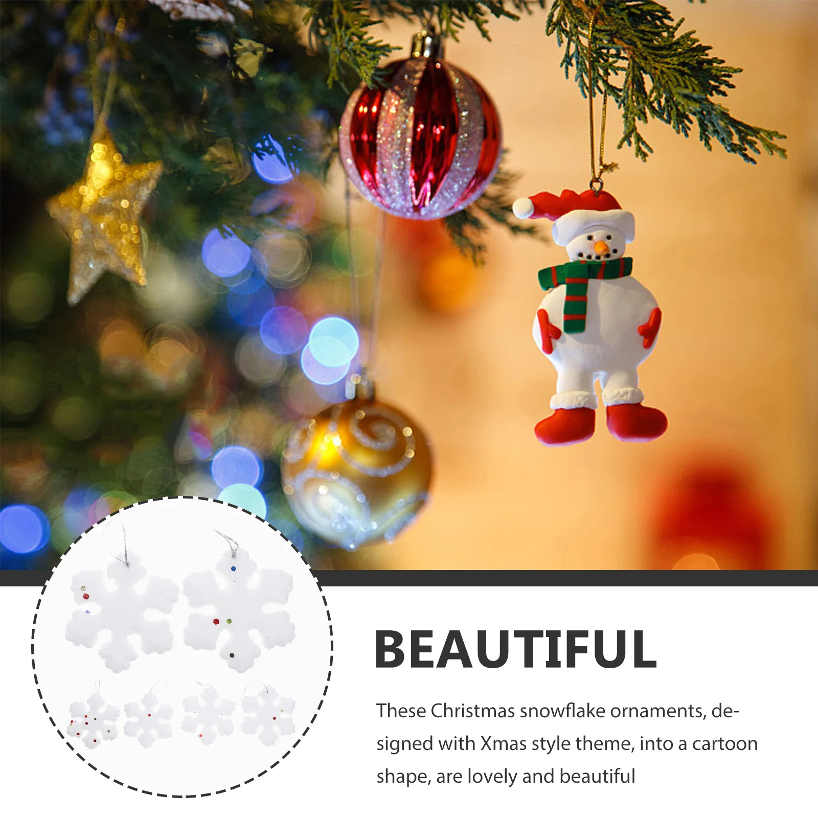 

6 Pcs Snowflake naments for Christmas Tree Decor Hanging Xmas Pendant Festive DIY Foam Decoration Gifts Party Holiday