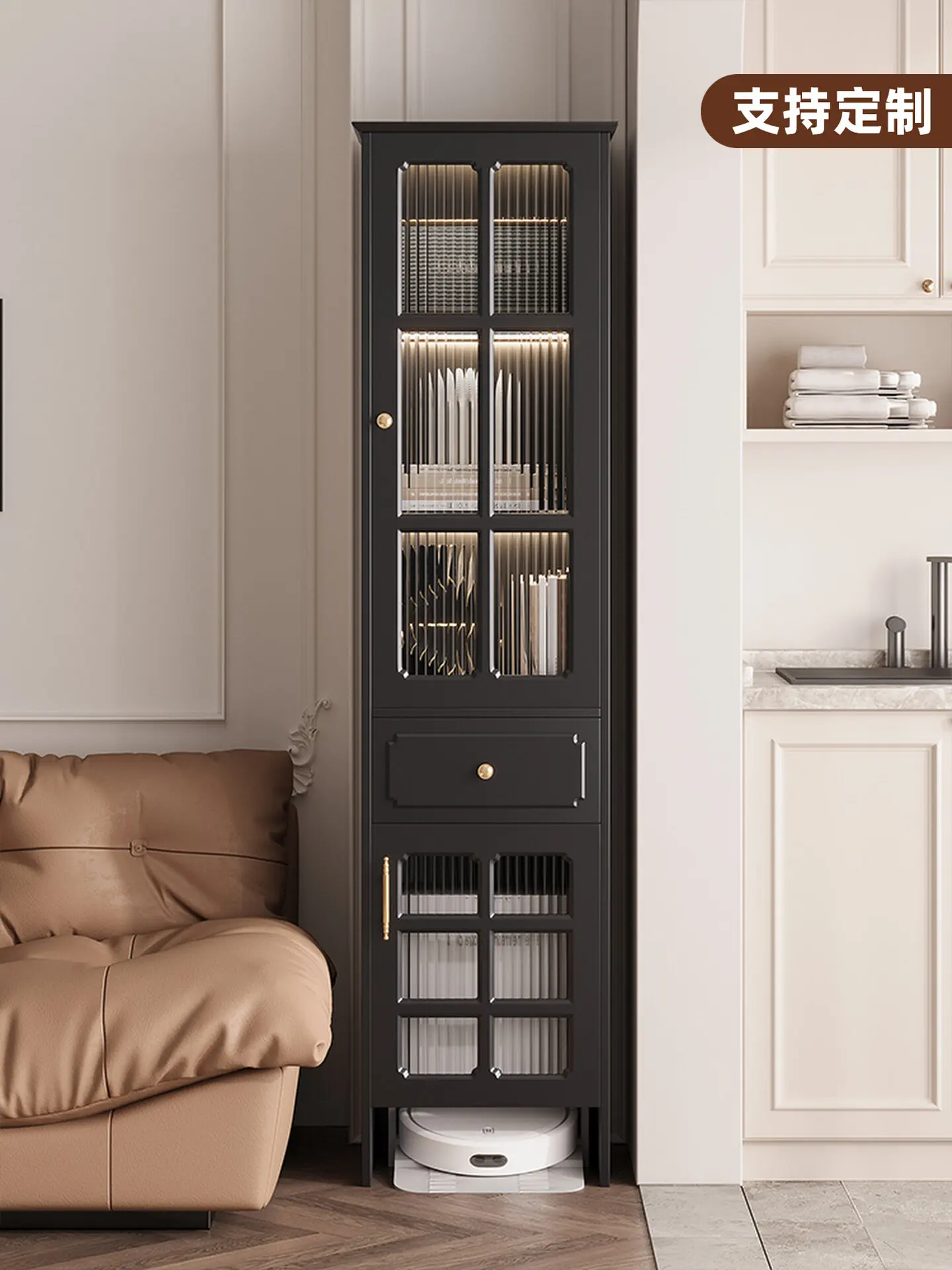 American retro sweeping robot locker high cabinet locker vertical cabinet living room against the wall black side cabinet locker