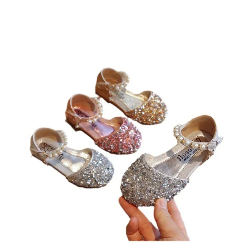 Girls' Sandals 2024 Spring Princess Baotou Baby Shoes Children's Bean Diamond Girls' Single Shoes