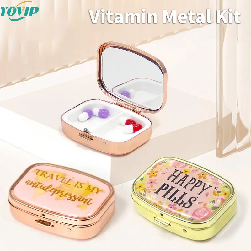 1PC Folding Medicine Box With Mirror Portable Seal Folding Flap Capsule Box Travel Medicine Box Drug Dispense Storage Arrange