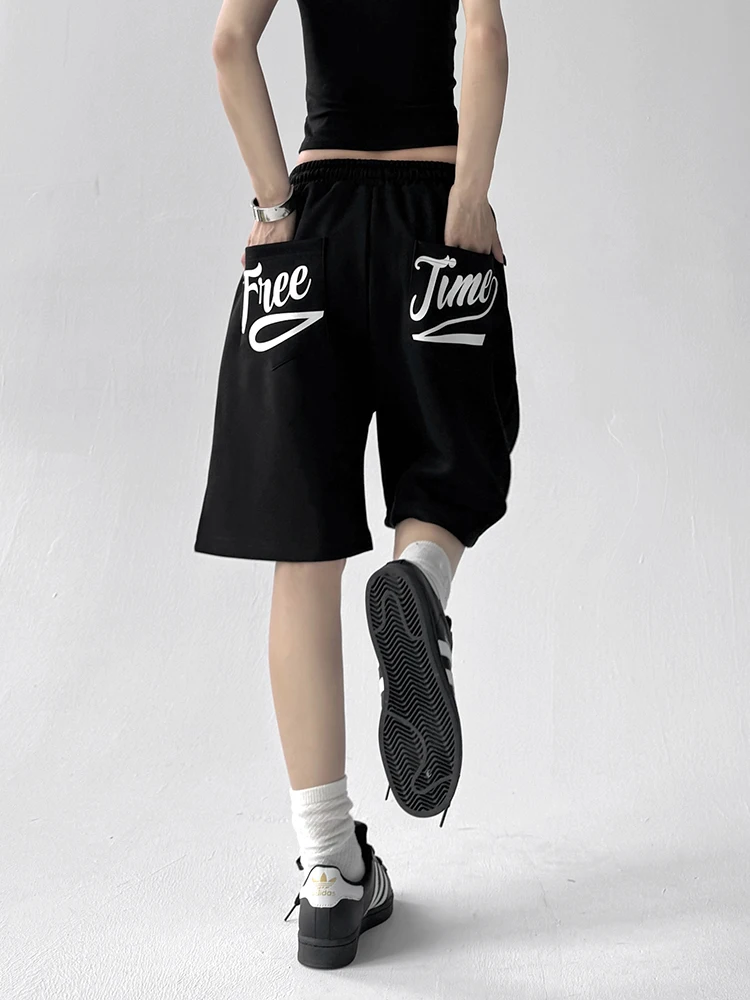 Letnie luźne spodnie damskie w stylu casual z modnym nadrukiem liter, długość do połowy łydki, wysoki stan, proste nogawki...