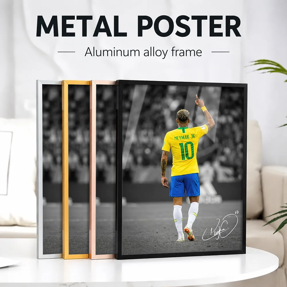 Neymar Jr. Celebrating A Goal Framed Aluminum Metal Poster Customized Photo Victory Celebration Style Wall Art For Sports Room