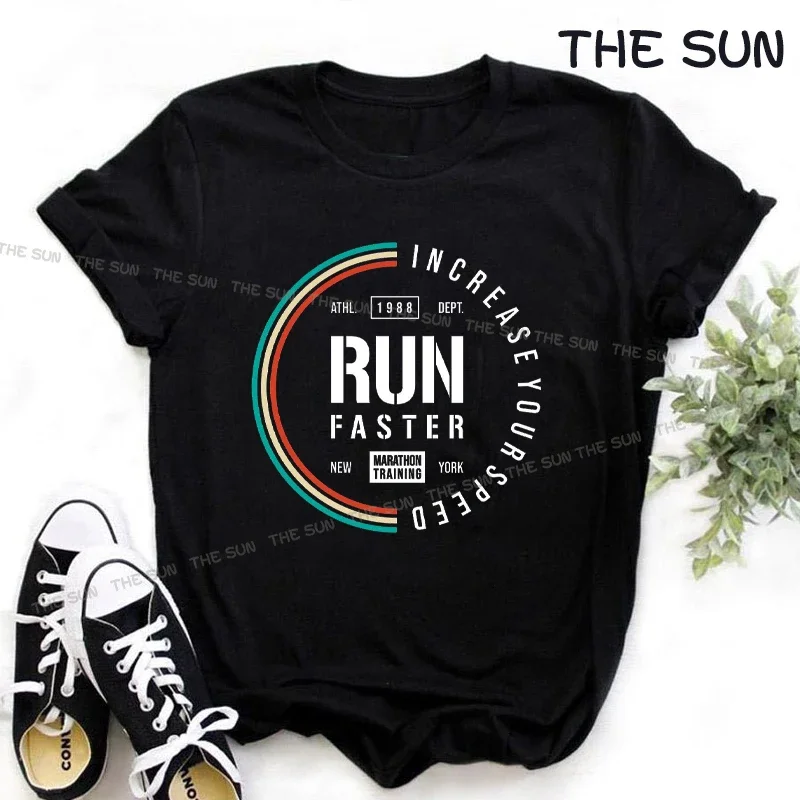 

Athletic Run Faster Cotton Printing Shirt Harajuku Casual T-Shirt Street Fashion Short Sleeve Clothing Streetwear Men's Hip Hop