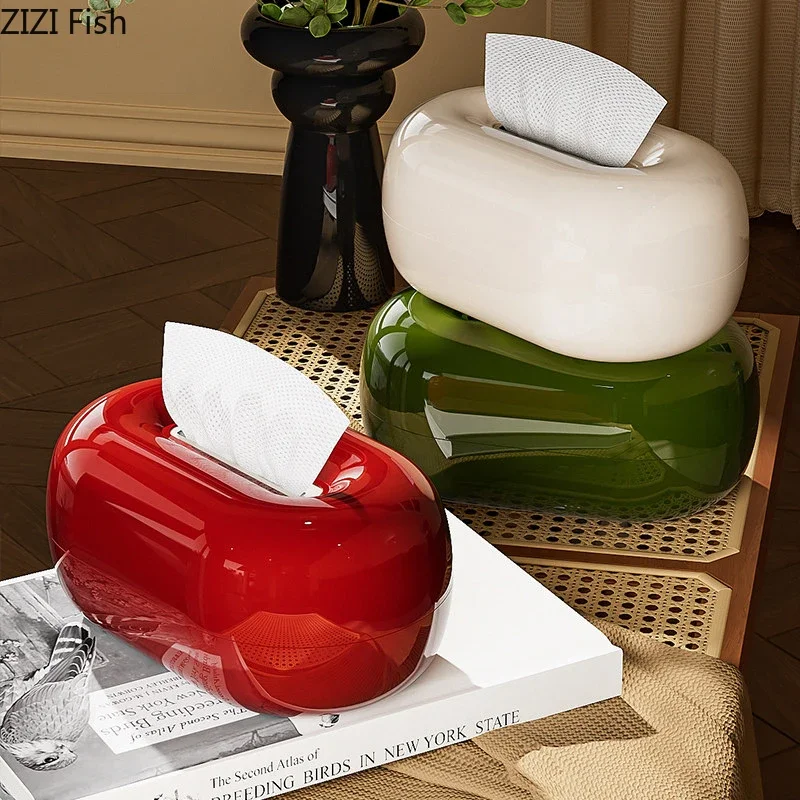 

Round Corner Tissue Box Coffee Table Desk Decoration Minimalism Oval Tissue Box Bedside Table Paper Towel Case Spring Type