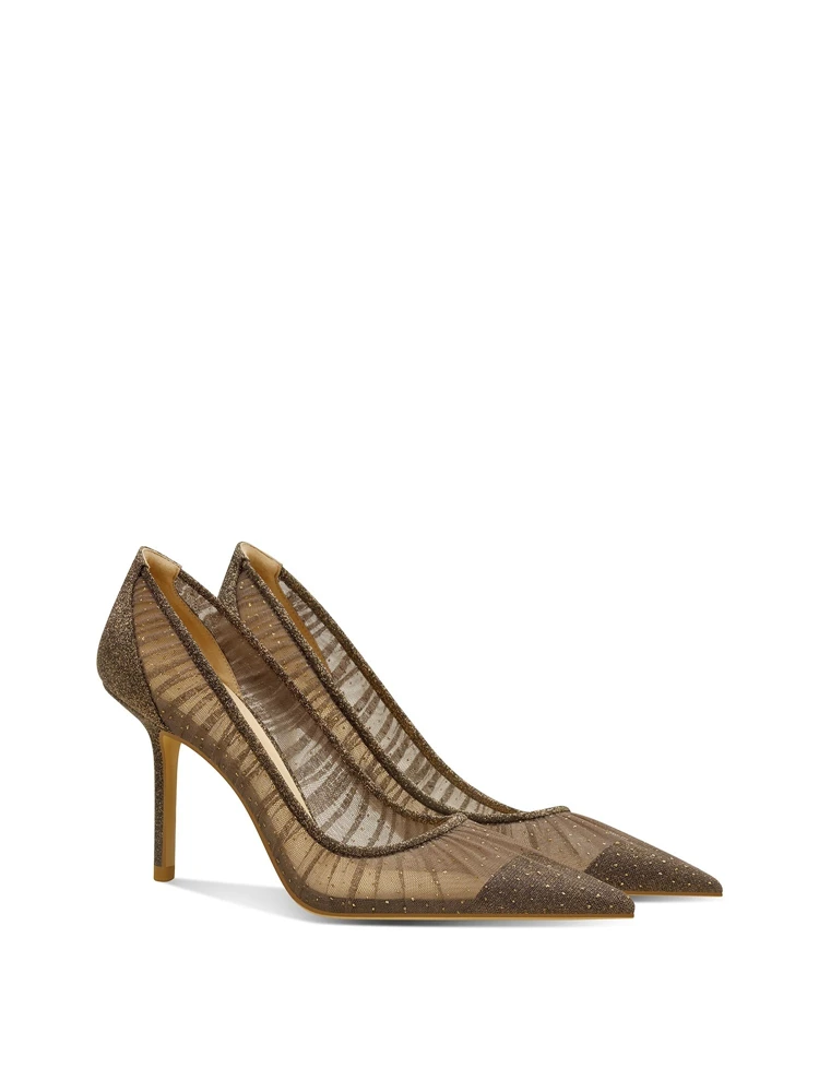 

Thin high-heeled women's shoes spring and summer new pointed toe shallow mesh sequin single shoes banquet dress women's sandals