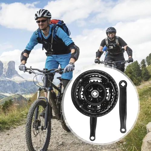 Imagen 2 del producto Bielas de acero de alto carbono con cubierta de cadenas para bicicleta de montaña, juego de bielas de carretera de velocidad Variable, 24-34-42T