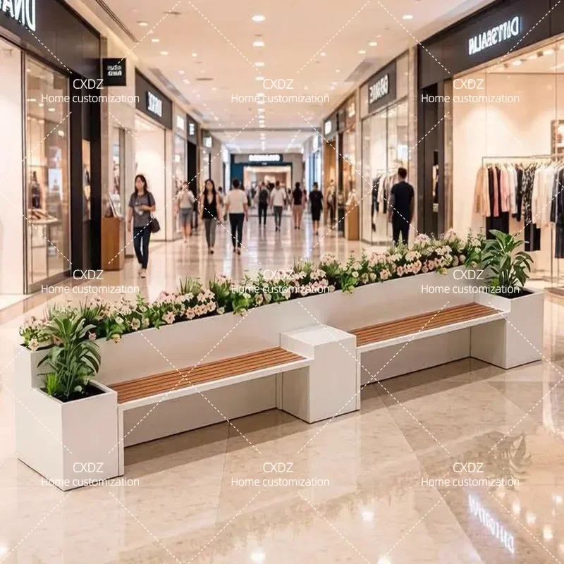 Outdoor Wrought Iron Flower Box Bench Commercial Plaza Seating Partition Fence Courtyard Planter Frame for Milk Tea Shop