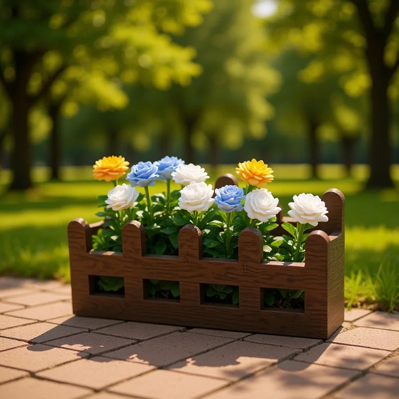Mini Flower Potted Rose Fence Flower Set Miniature Decorative Wooden Ornament Photography Props Home Decor Model