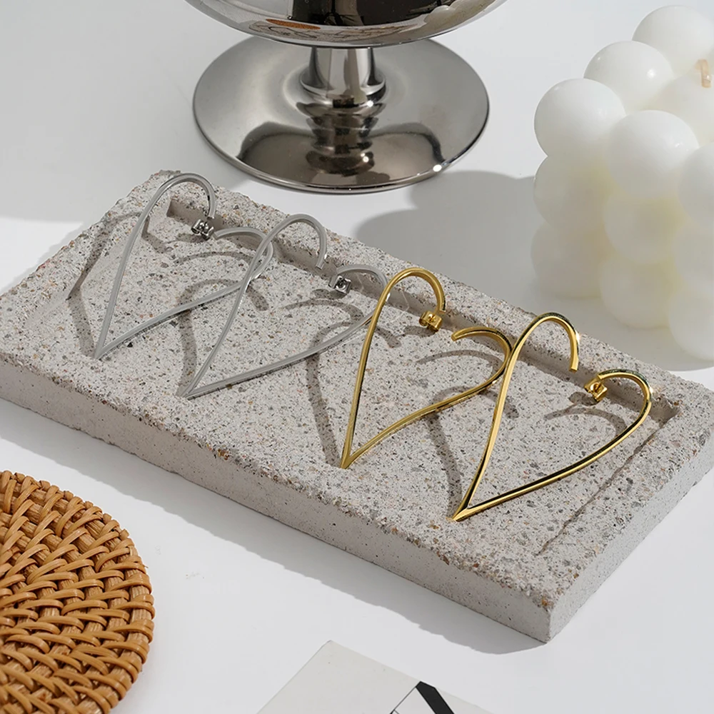 Enfashion Jewelry Geometric Big Heart Earrings Gold color Stainless steel Long Drop Earrings For Women Earings EB171037