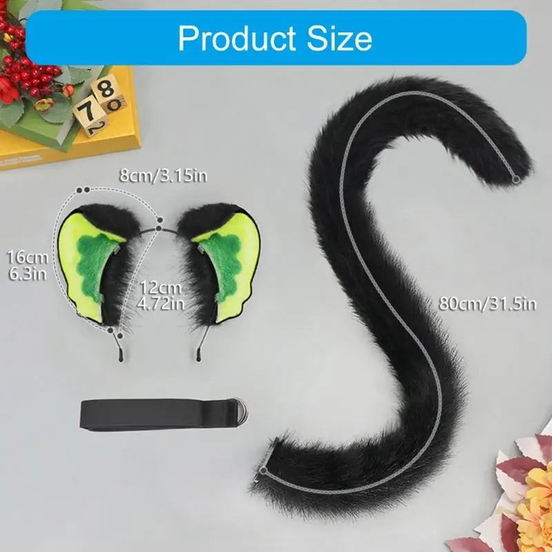 270D Vossen Oren Hoofdband Staart Fuzzy Katten Oren Hoofdband Staart Halloween Cosplay Party Katten Kostuum Accessoires voor