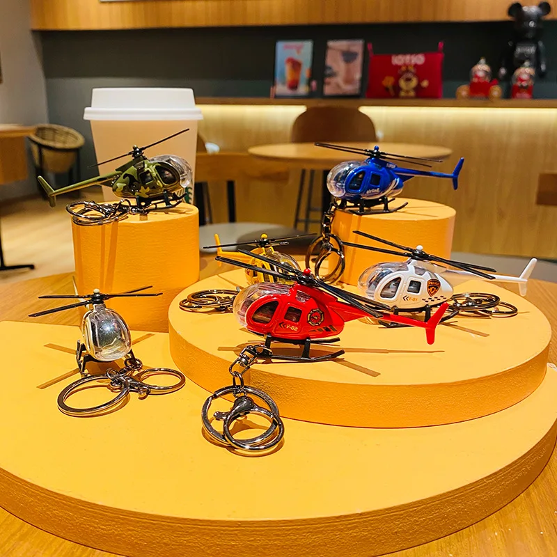 Creative Personality Alloy Helicopter Key Chains Mini Plane Helicopter Charm Pendant Keyring Bag Car Keyfob Jewelry Kids Toys