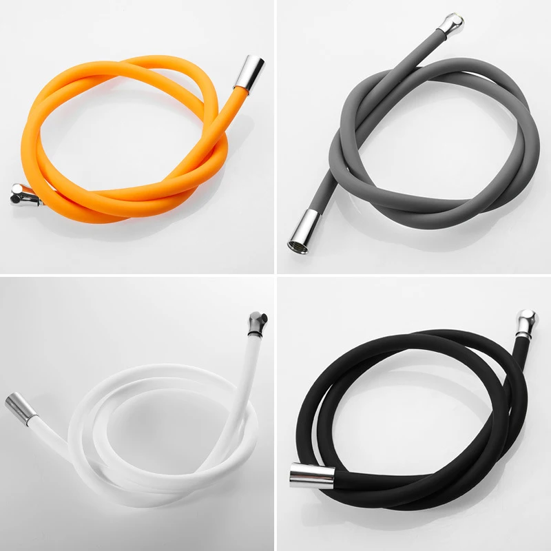 Soft Silicone Flexible Shower Hose Anti-Winding 1.5M/2M Bathroom Shower Tube High Pressure Extension Black Shower Head Pipe Hose