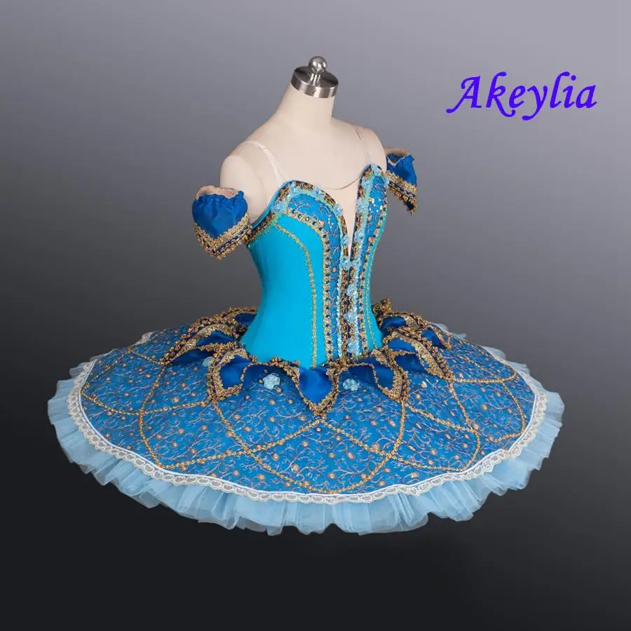 Profesjonalny baletowy tutu Śpiąca Królewna, niebieski ptak, występ, klasyczny tutu typu \"pancake\", kostium sceniczny, oceaniczny niebieski tutu baletowy JN0481