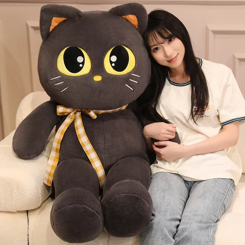 60/80/100cm Śliczny Miękki Czarny Szary Żółty Kot Pluszowa Poduszka Sofa Poduszka Kawaii Pluszowa Zabawka Wypchana Kreskówka Lalka Zwierzę Piękny Prezent