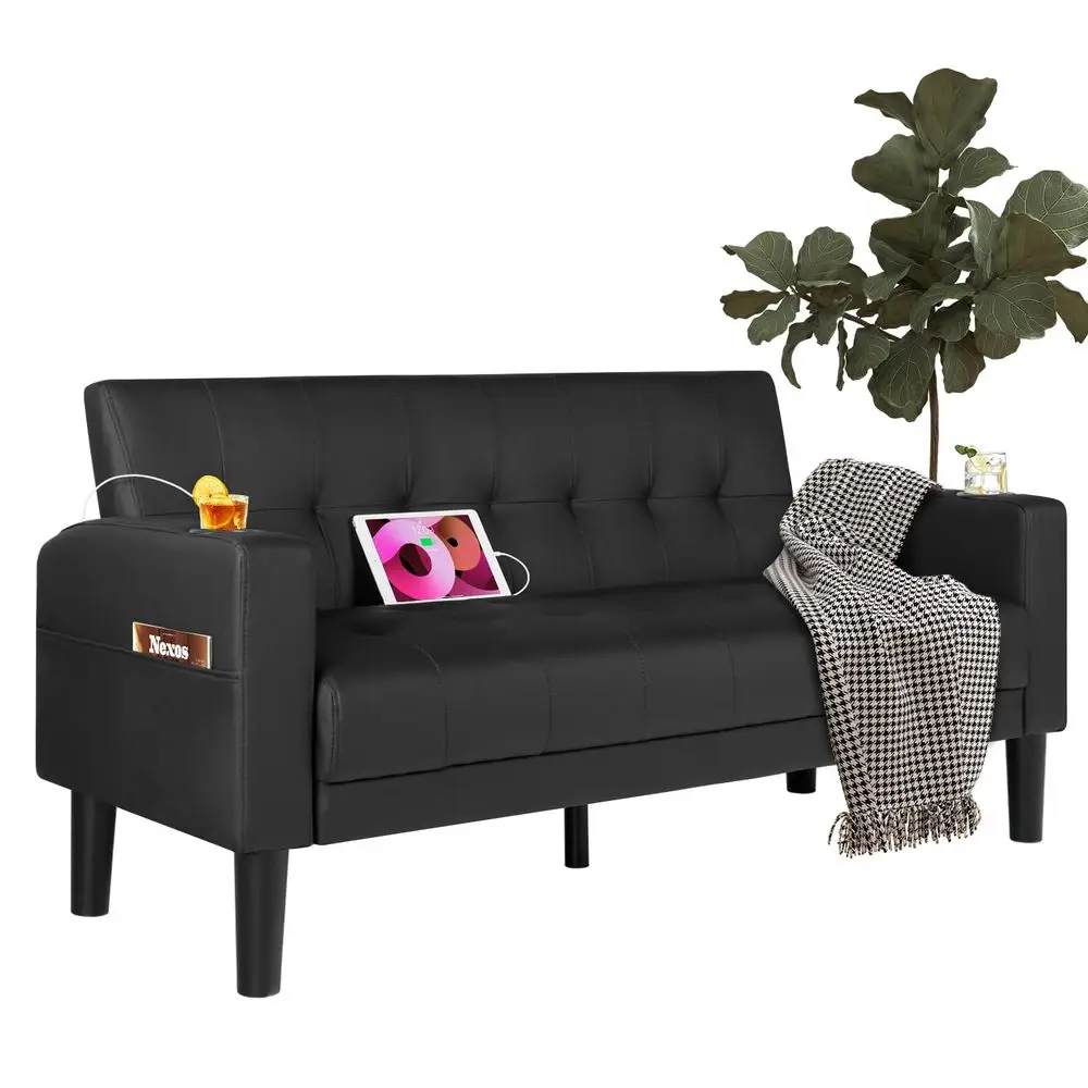 

62 кожаных дивана-софа с обивкой, 2 USB-портами, подстаканниками, боковым карманом, в стиле Mid-Century Modern, с тафтингом