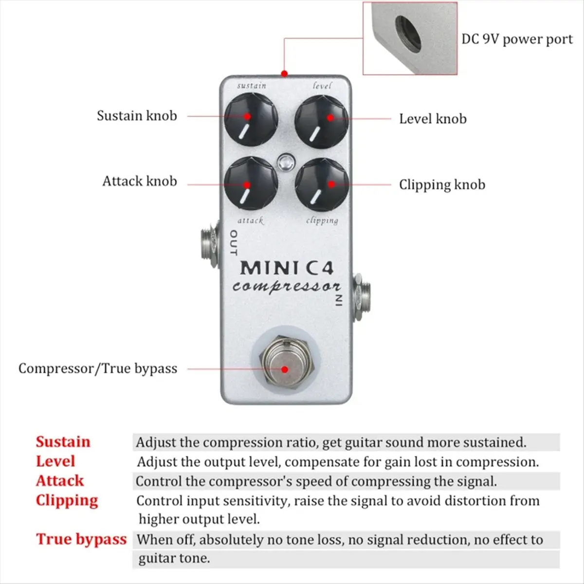 

A61P MOSKY Audio MINI C4 Компрессор-педаль для гитары с эффектом True Bypass